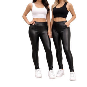 No Boundaries Women’s Faux Leather Leggings Size L 11 13 Black Pull On Stretch